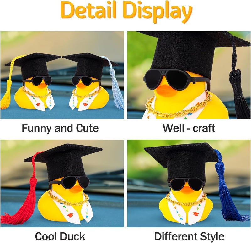 wonuu Graduation Stole Rubber Ducks, Dashboard Decorations Duck for Car Ornament Accessories with Hat Sunglasses Sash Chain (Light Blue) - Image 4
